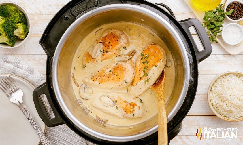 stirring cream of mushroom chicken in instant pot