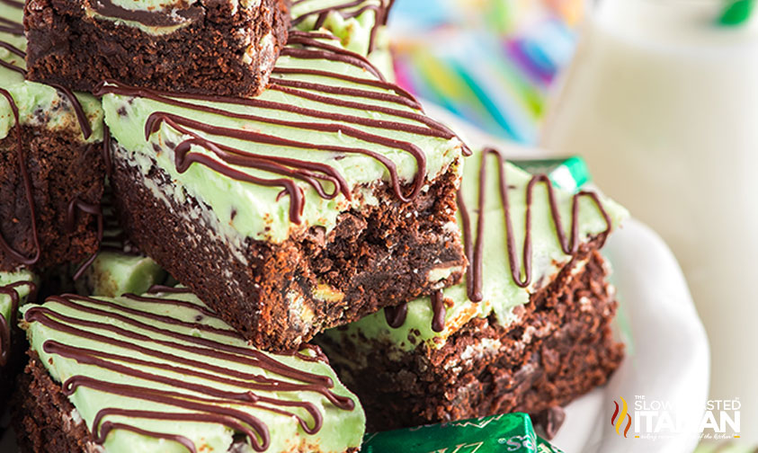 tower of grasshopper brownies on a plate
