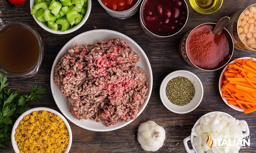 ingredients for making traditional Italian pasta fagioli recipe