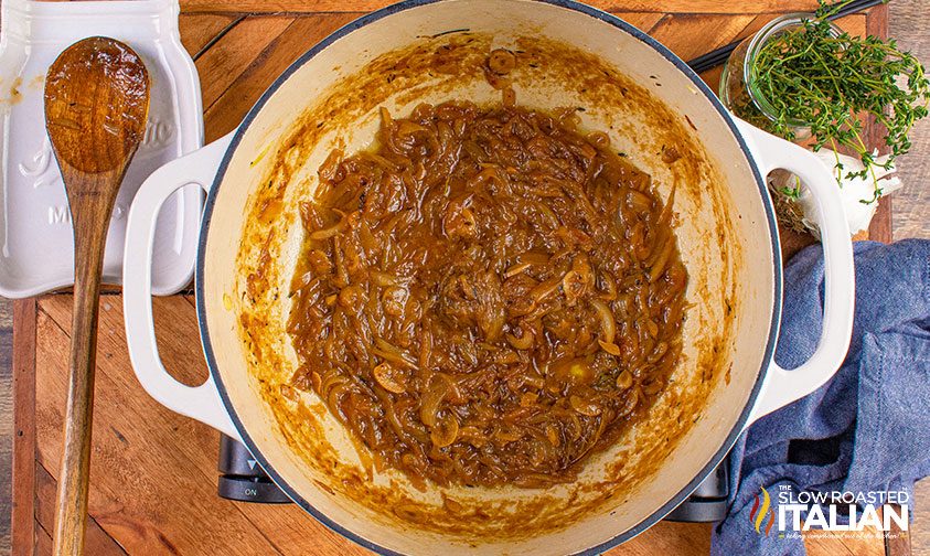 Dutch oven with caramelized onions