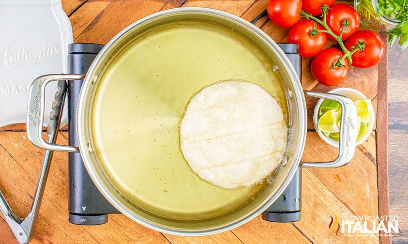 frying tortillas for chalupas