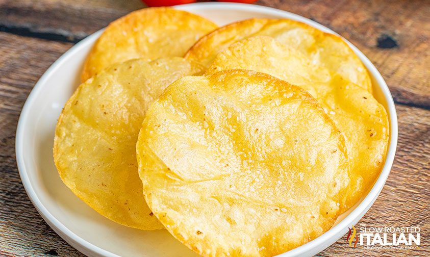 plate of fried tortillas for chalupas recipe