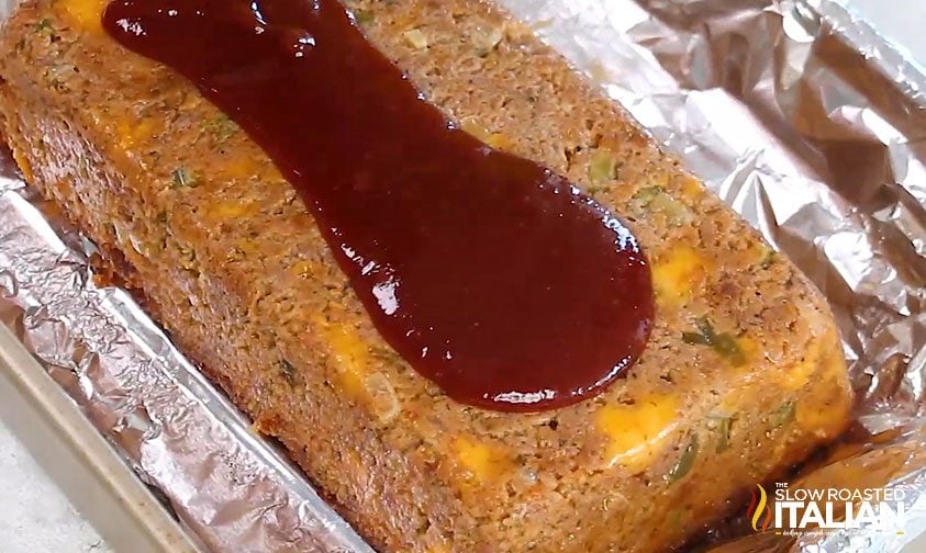 adding glaze to partially baked meatloaf