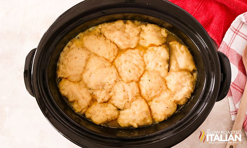 overhead: crock pot chicken and dumplings