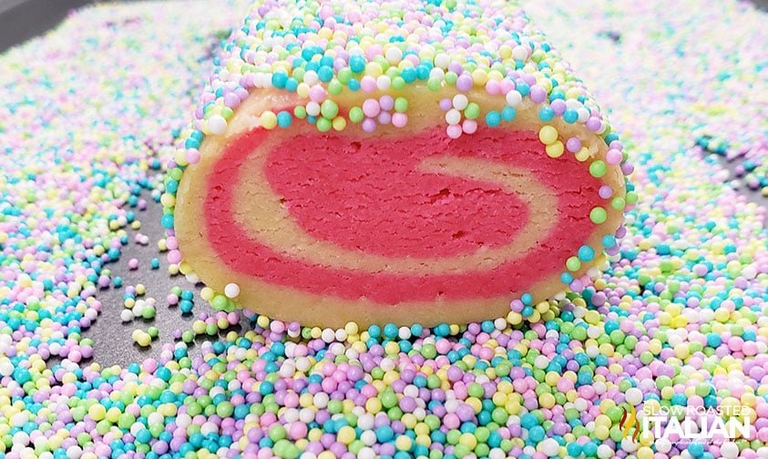 swirl cookie dough rolled in sprinkles