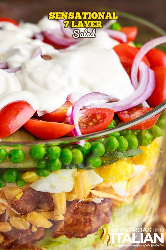 Sensational 7 Layer Salad Recipe in glass bowl