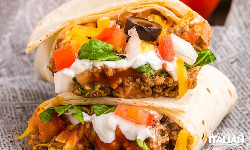 Taco Bell burrito supreme cut in half