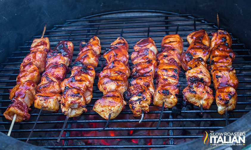 bbq chicken skewers on grill