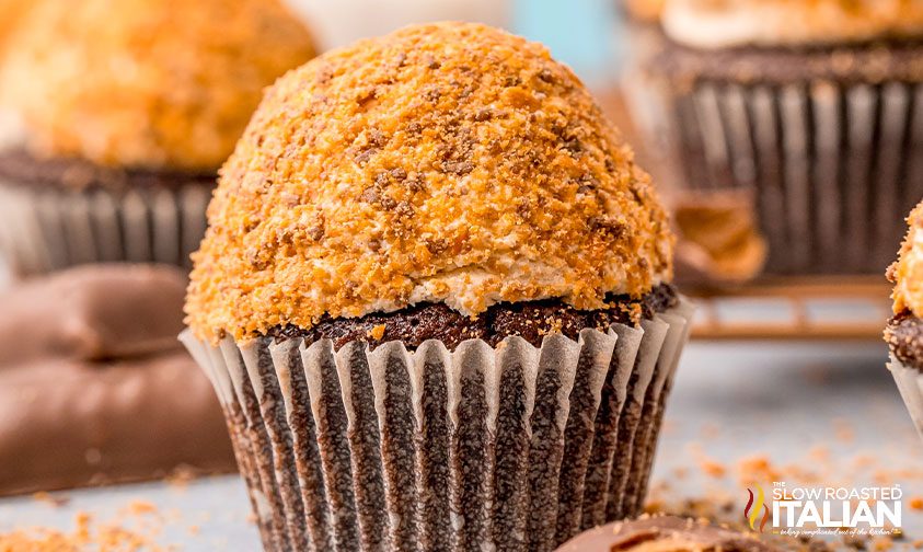 chocolate cupcake with butterfinger frosting