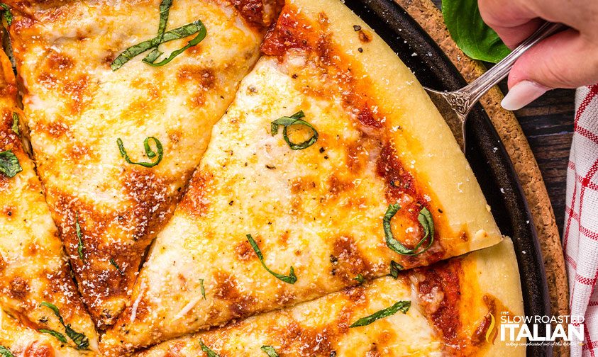 close up: sliced pizza made with homemade dough