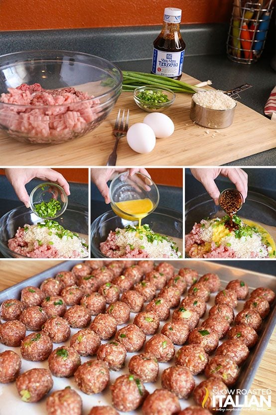 collage of steps for Asian meatball recipe