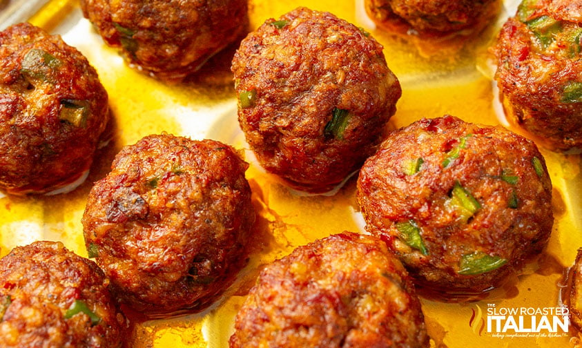 close up: smoked bbq bacon meatballs