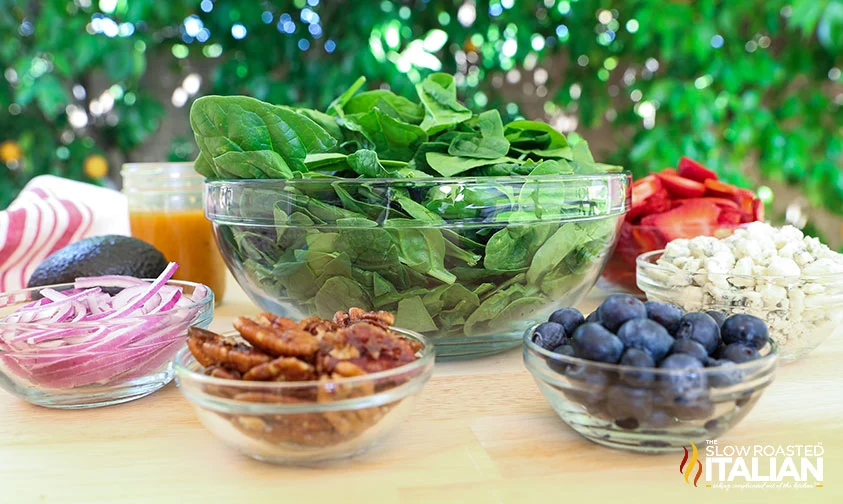 ingredients for strawberry spinach salad