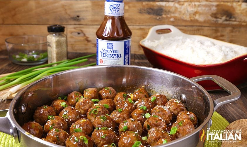 Asian cocktail meatballs in skillet