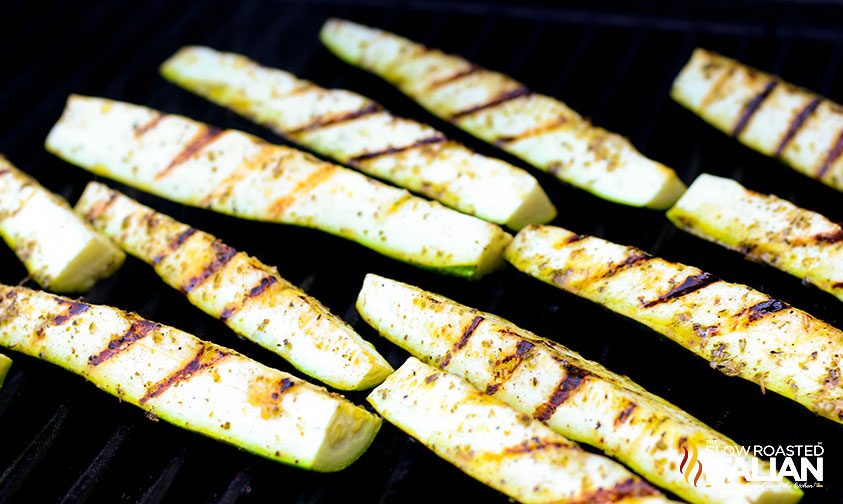 zucchini spears with grill marks on grill
