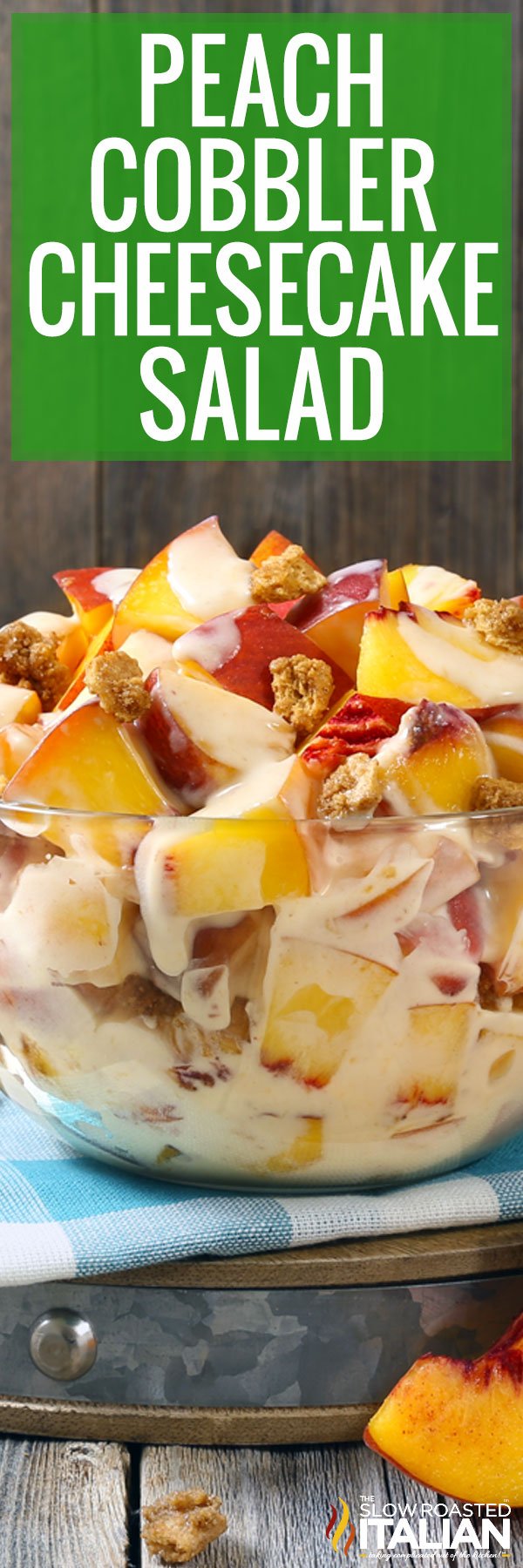 titled pinterest collage for peach dessert salad