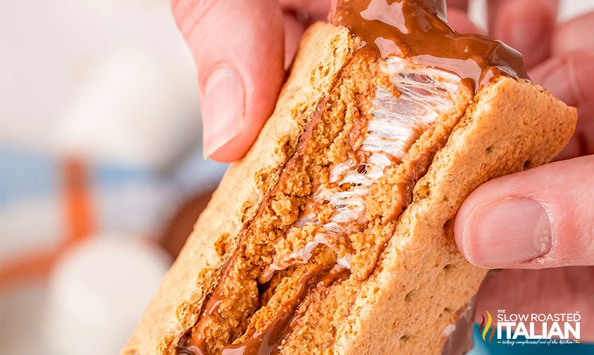 showing inside of air fryer s'more with peanut butter cup