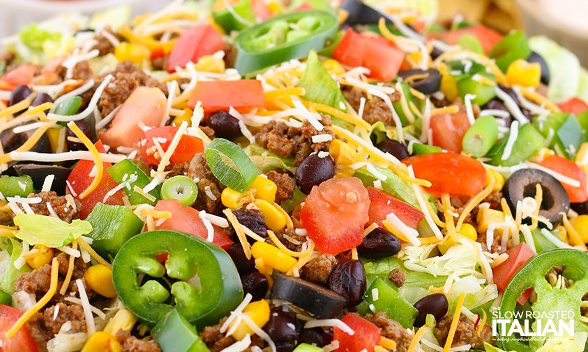 close up of taco salad with ground beef