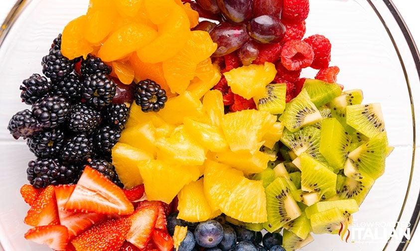 bowl with summer fruit salad ingredients