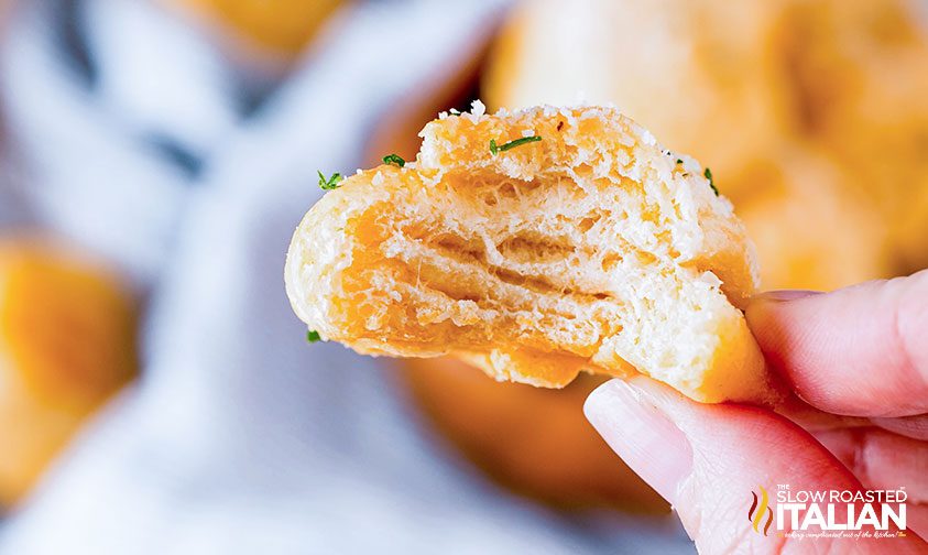 showing flaky inside of air fryer garlic knot