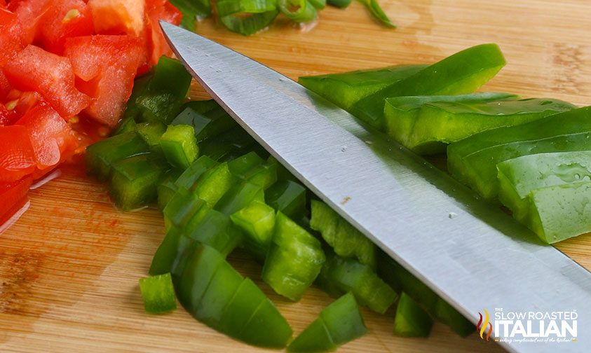 chopping peppers for taco salad