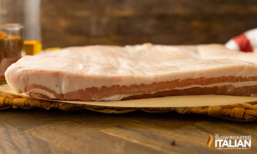 raw pork belly on counter