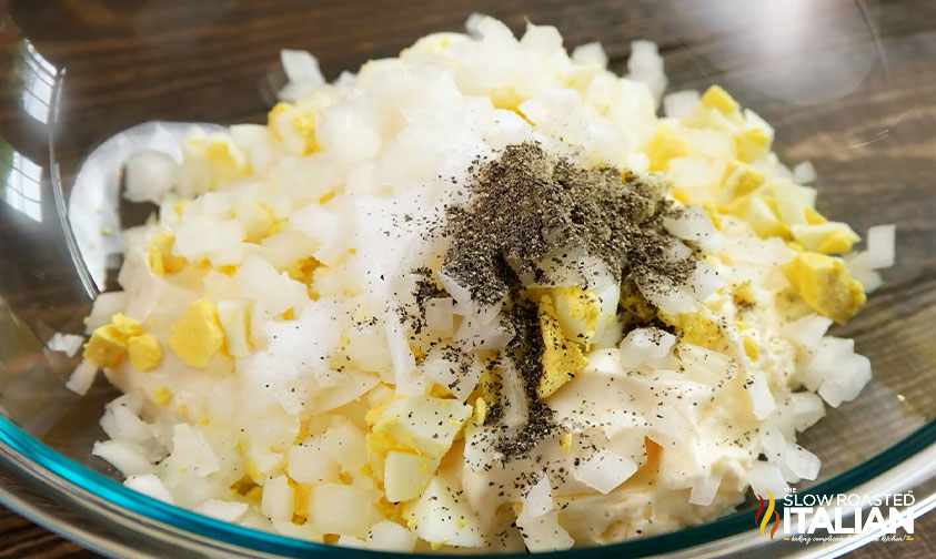 base ingredients for southern potato salad in a bowl