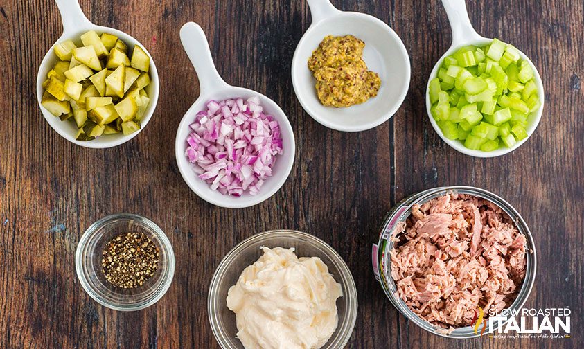 ingredients for tuna salad with pickles