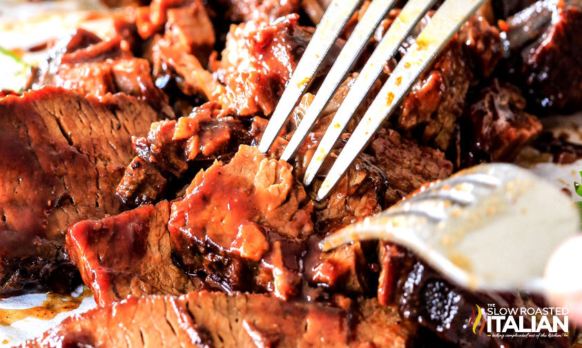 slow cooker beef brisket on fork