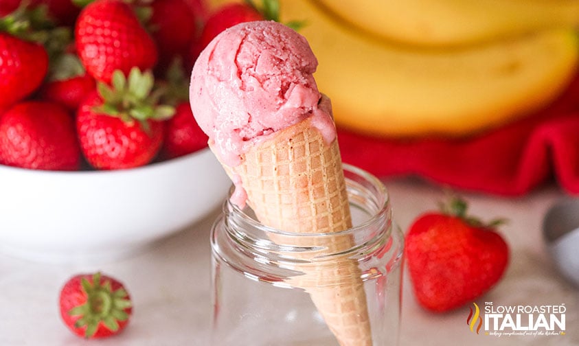 Strawberry Banana Ice Cream in a cone