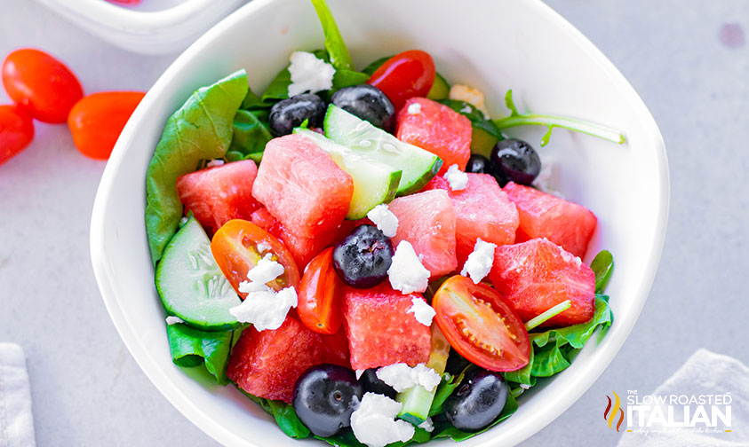 bowl of cucumber watermelon salad