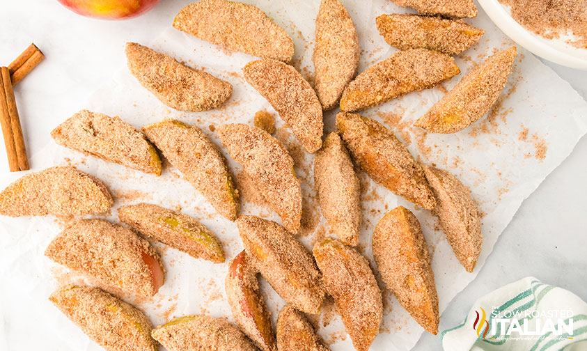 air fried cinnamon apple slices on counter
