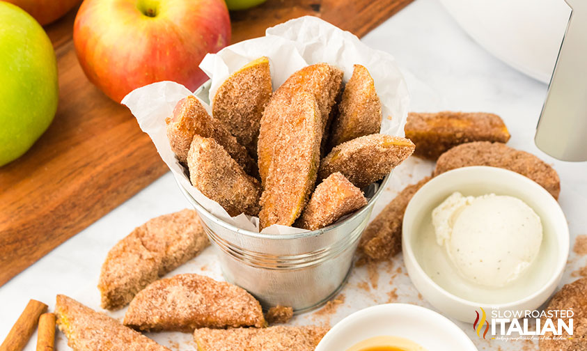 small bucket of apple fries with side of ice cream