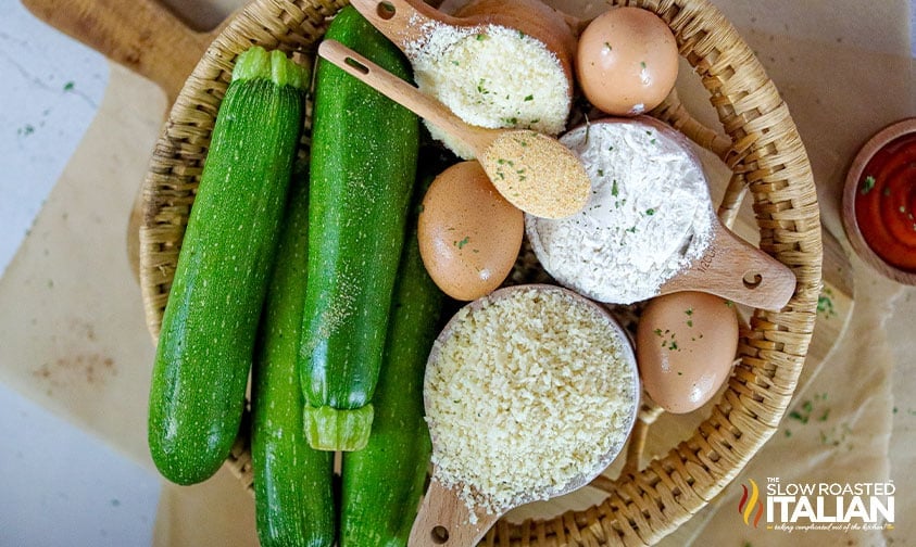 basket with ingredients to make zucchini fries