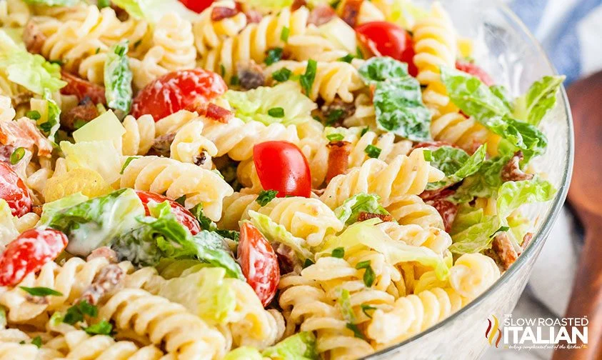 close up: BLT pasta salad