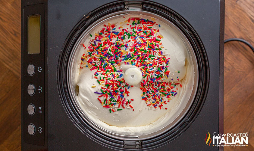 sprinkles added to churning ice cream