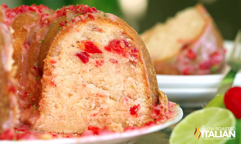 close up: inside of cherry limeade cake