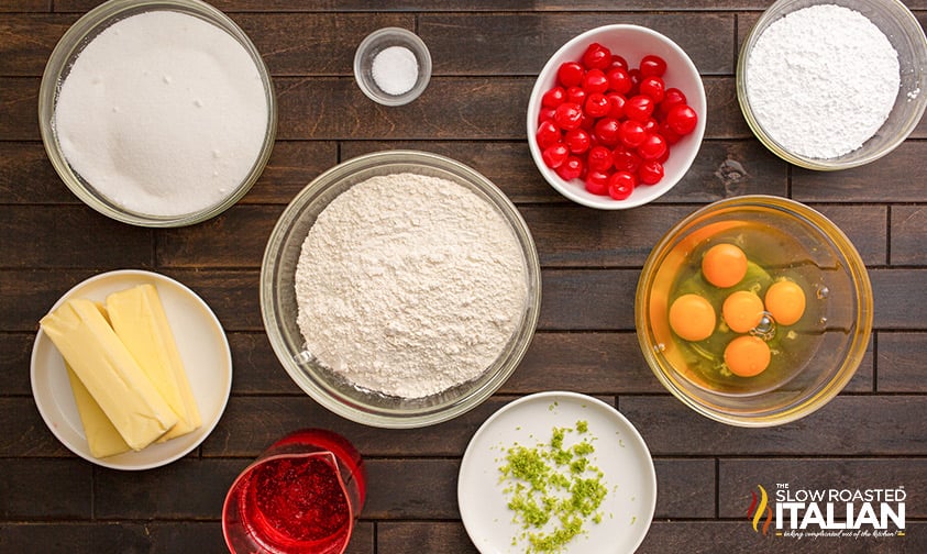 ingredients to make cherry pound cake with 7Up