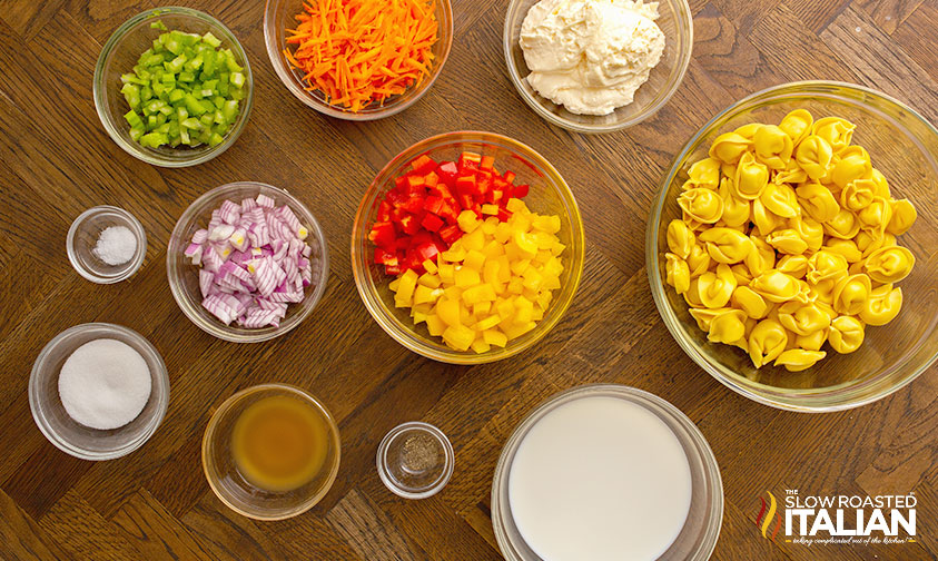 ingredients for creamy tortellini salad