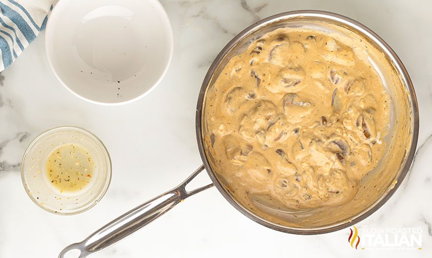 mushroom sauce in a skillet