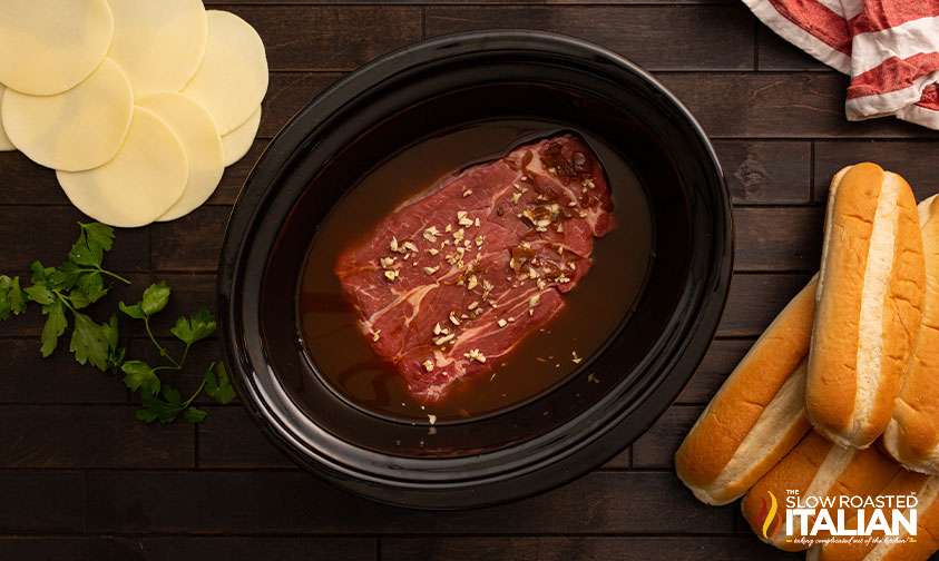 beef roast with liquid in crockpot