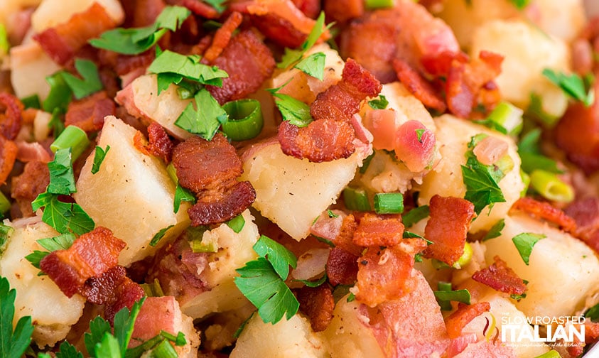 close up: german potato salad with bacon