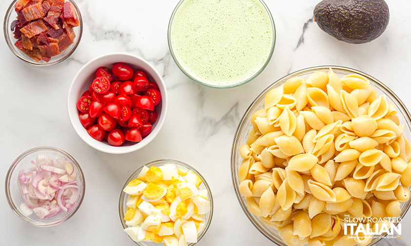 ingredients for green goddess pasta salad