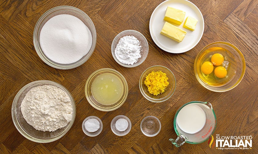 measured ingredients to make lemon pound cake