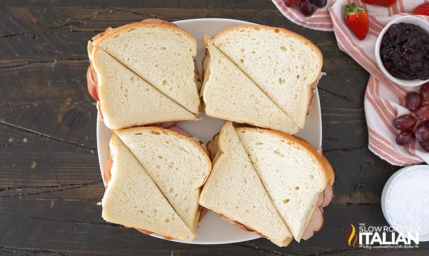 four sandwiches cut diagonally