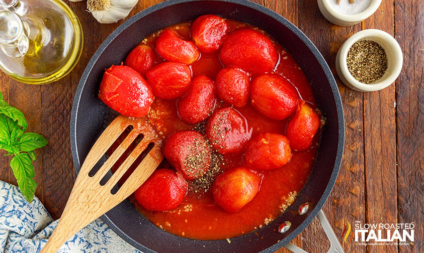 tomatoes and spices in a large skillet