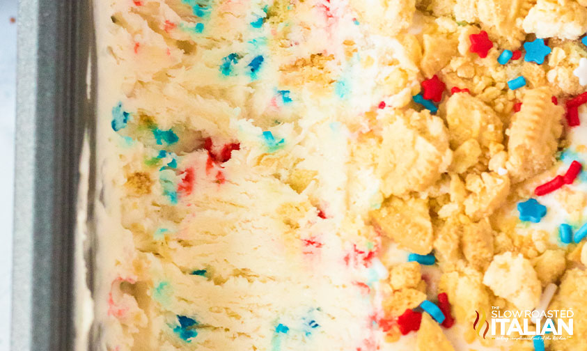 close up: red white and blue ice cream