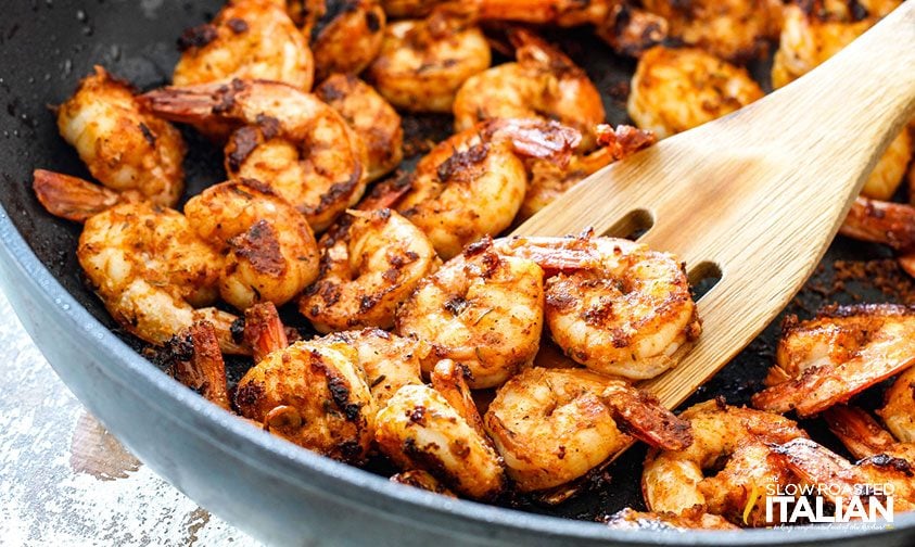 searing shrimp in a skillet