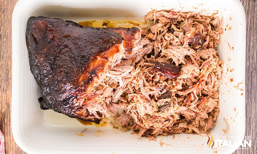 partially shredded smoked pork shoulder