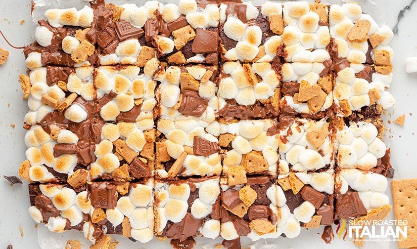 overhead: sliced s'mores brownies